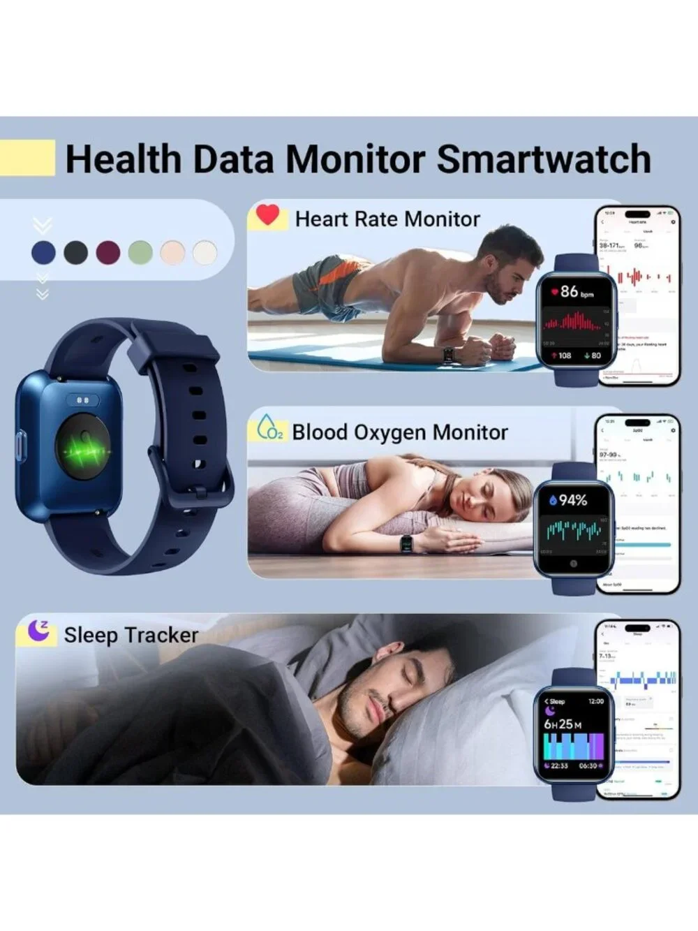 Stylish 1.8'' Fitness Tracker Smartwatch for Android/iPhone, Waterproof, Alexa